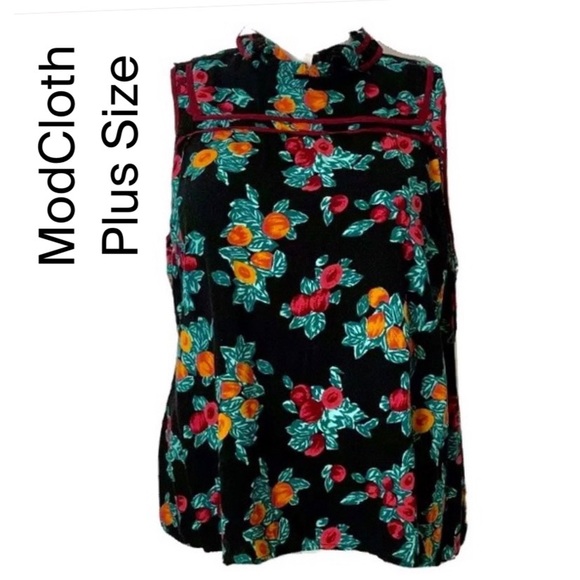 Modcloth Tops - ModCloth Black Floral Sleeveless Top Plus Size 2X